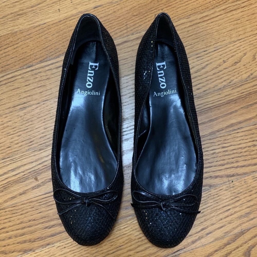 Enzo Angiolini Sparkly Black Ribbon Flats